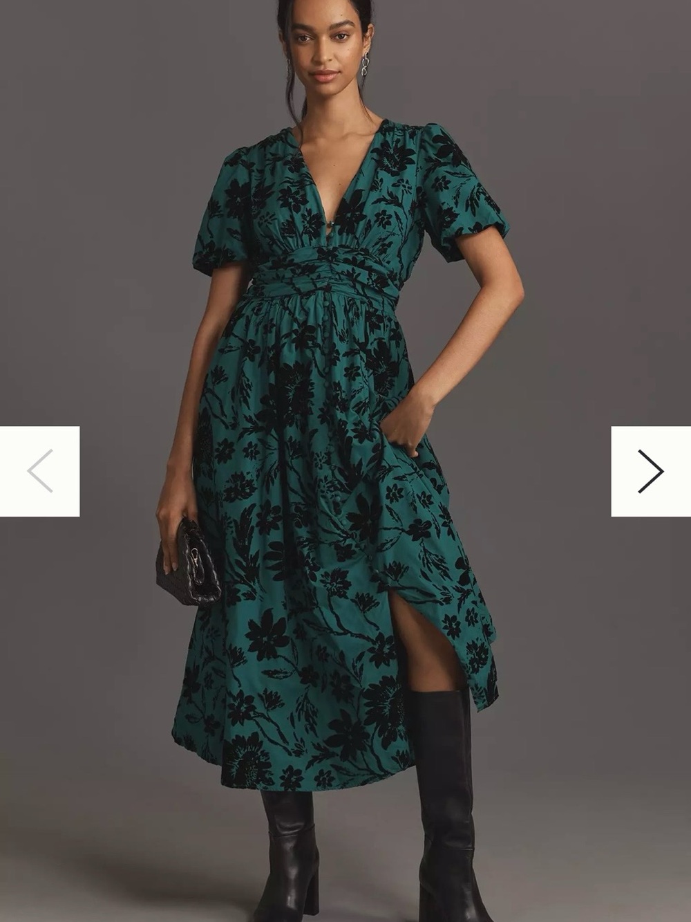 Anthropologie Teal Floral Burnout Midi Dress